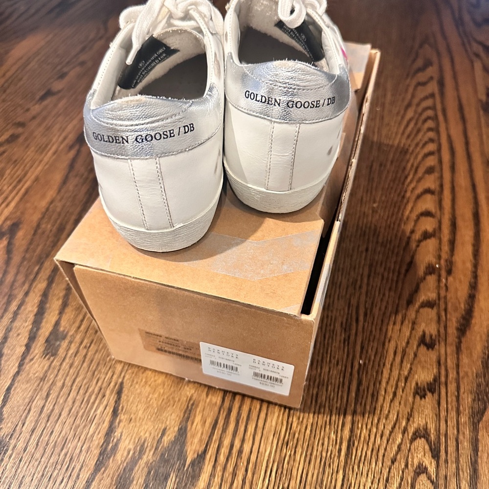 Golden Goose White and Silver Sneakers